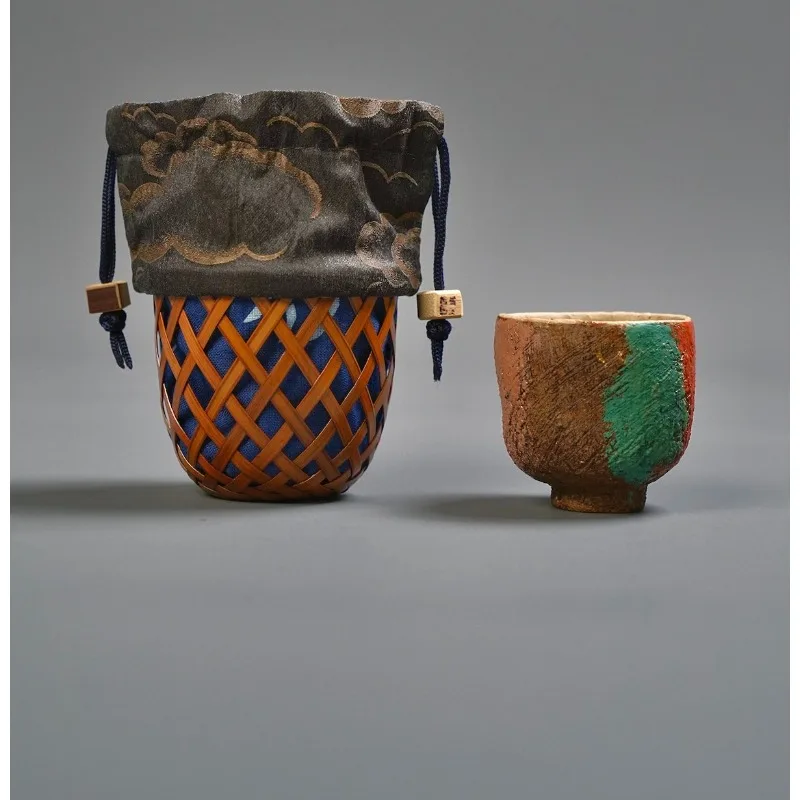 Master handmade bamboo woven cup cage, bamboo teacup cover, teacup storage bag