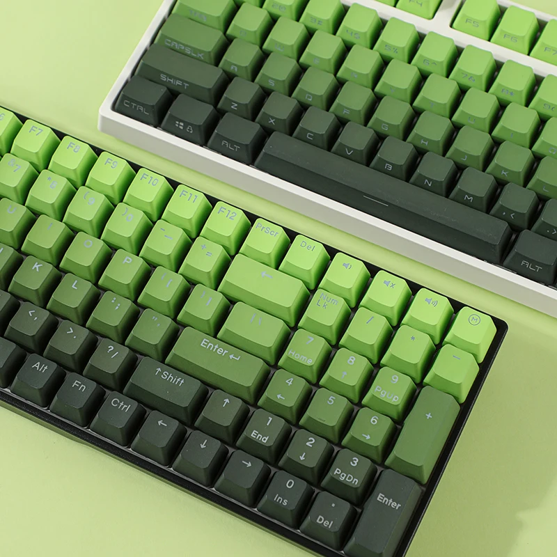 Teclas gradientes Matcha, teclas transparentes retroiluminadas verdes, perfil OEM, PBT, tapa de tecla de impresión lateral/superior para teclados MX Switch GK61 67