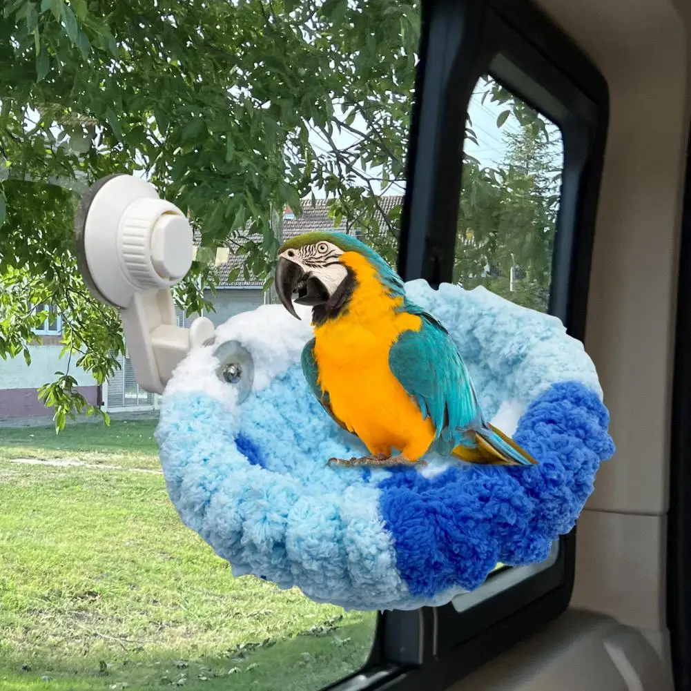 Suction Cup Bird Nest Coral Velvet Bird Nest with Suction Cup for Parrot Lovebird 2-in-1 Plush Nest for Travel for Budgie