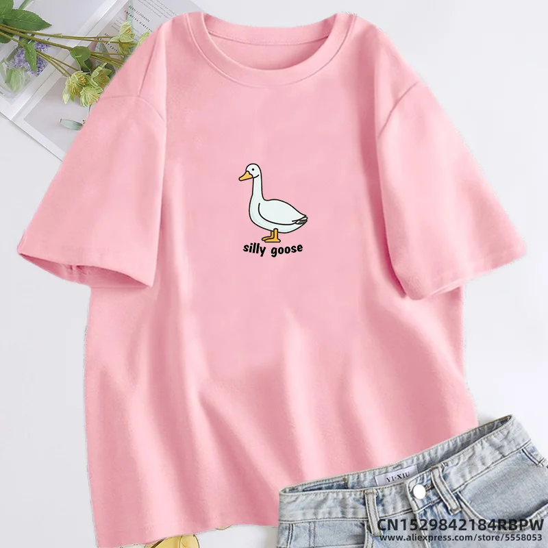 Silly Goose T-Shirt Women Trendy Unisex T Shirt Summer Cotton Short Sleeve Fuuny Goose Tshirts Tops Unisex Aesthetic Clothing