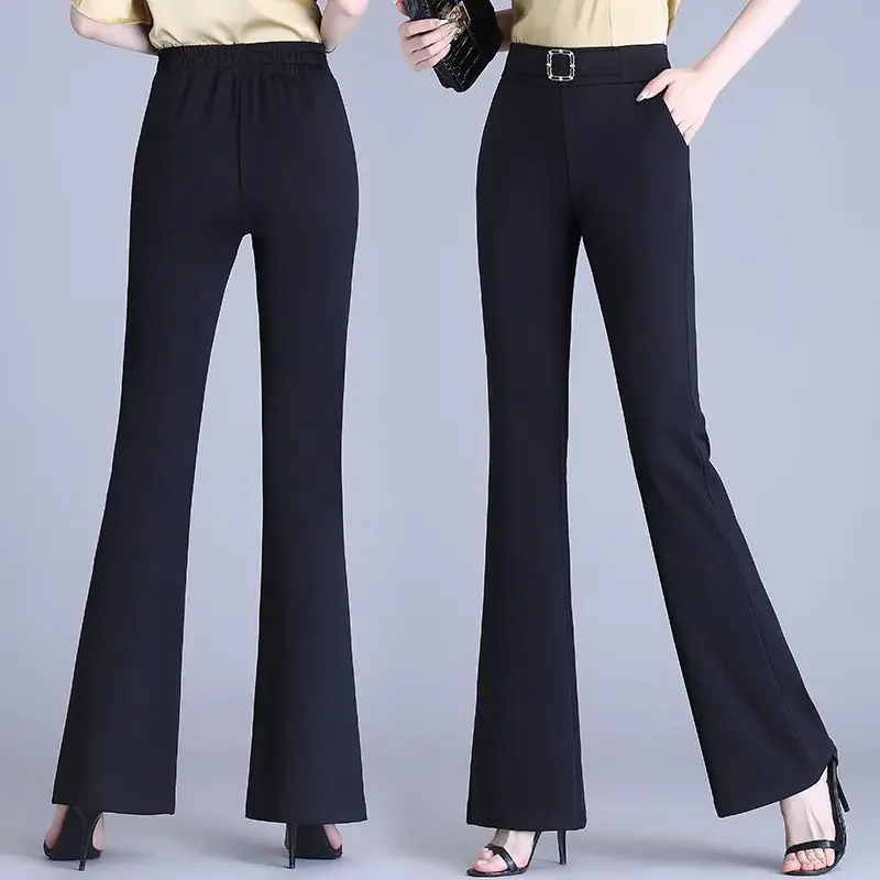 Office Lady Fashion Slim Flare Suit Pants Spring Autumn Korean Elastic High Waist Solid Women Clothing All-match Casual Trousers