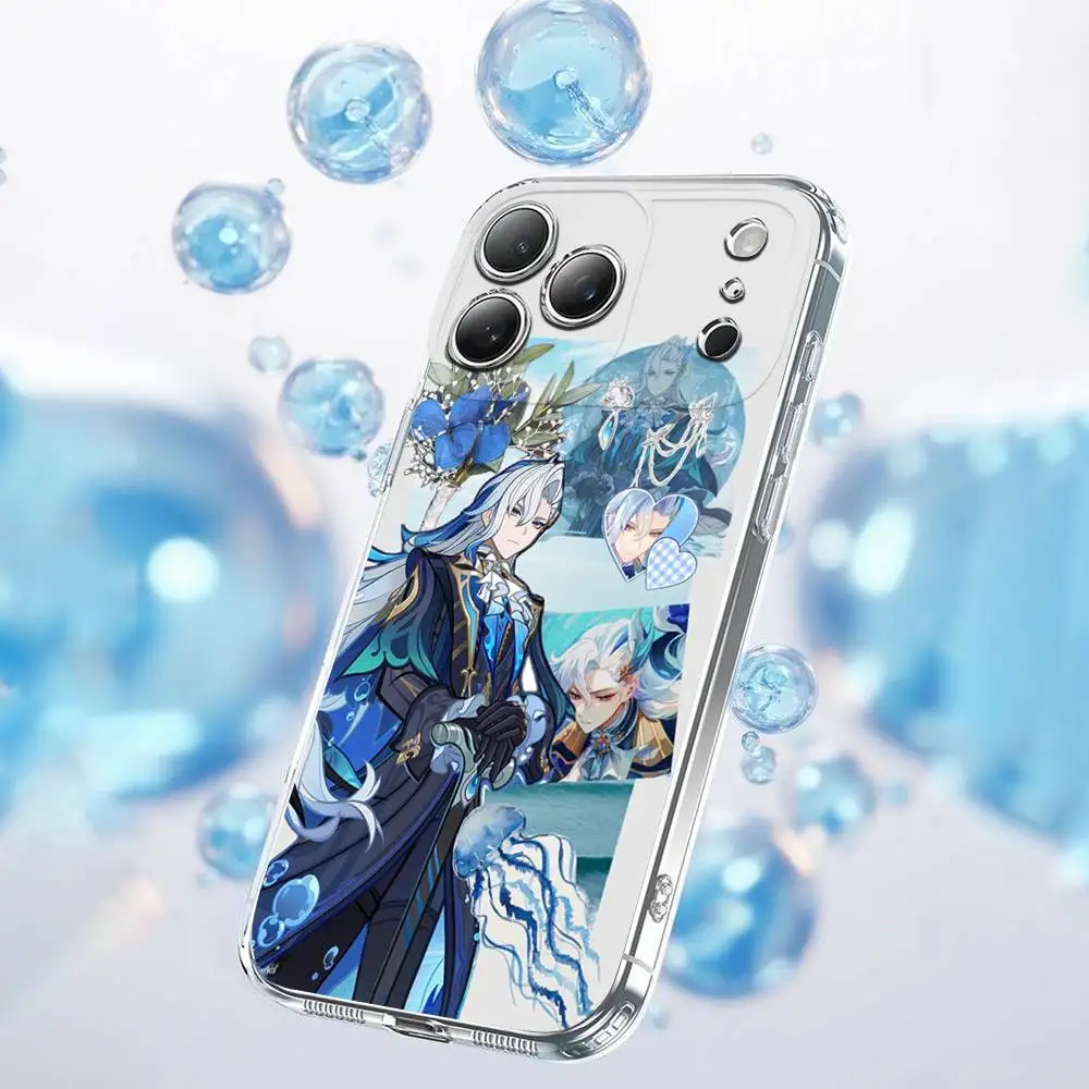Custodia per telefono G-Genshin Impact Neuvillette per iPhone 17,16,15,14,13,12,11 Plus,Pro,Max,Plus,E,SE4,Air,Mini trasparente