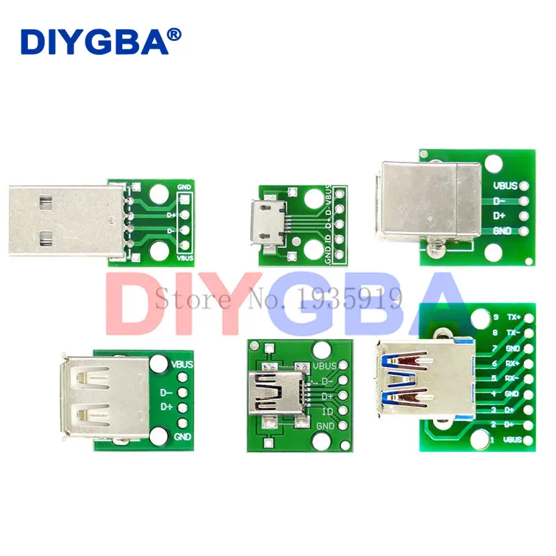 Micro Mini USB USB A maschio USB 2.0 3.0 A femmina USB B connettore interfaccia A 2.54mm DIP PCB Converter Adapter Breakout Board