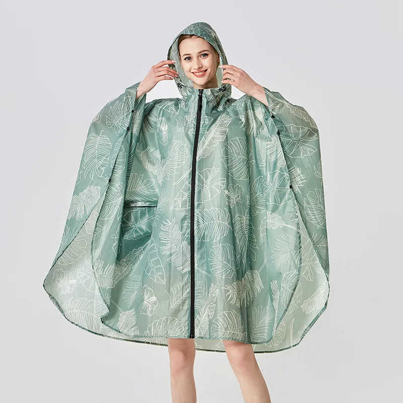 

Waterproof Polyester Raincoat Hooded Adult Outdoor Hiking Backpack Riding Portable Rain Poncho Zipper round Dot Pattern Unisex