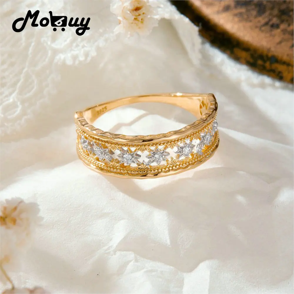 

MOBUY Court Style Luxury Hollow Out Ring For Women Elegant Luxury Exquisite 925 Sterling Silver Gold Plated Fine Jewelry Gift
