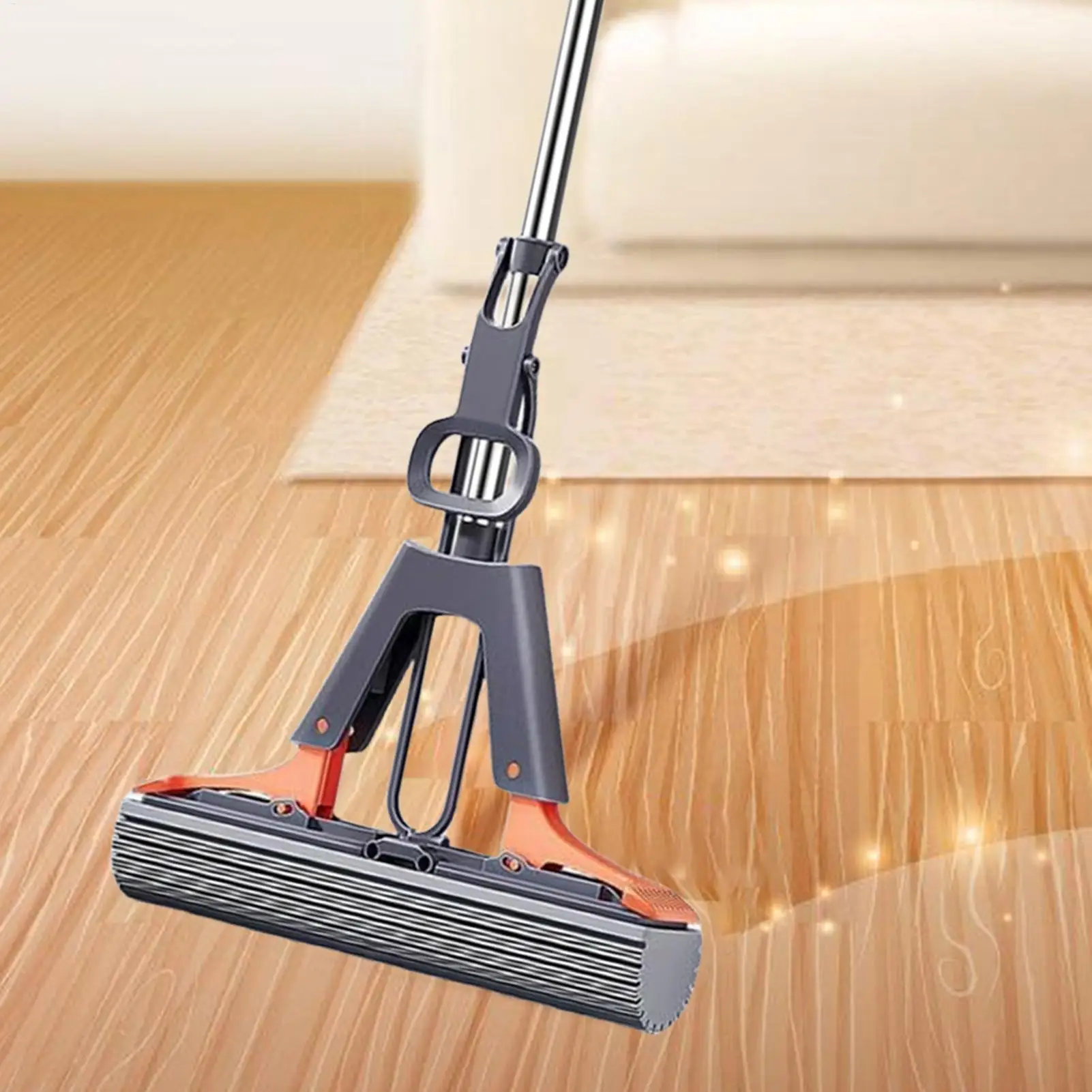 Squeeze Mop PVA Sponge Roller Mop with Adjustable Handle Remove Dirt Dust Hair Floor Sponge Mop with Hanger Hole for Study Room