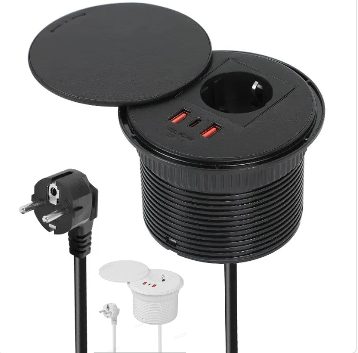 

FUNAYA Embedded Circular Desktop Socket EU MK UK Plug with USB TYPE-C Charging Built-in Desk Countertop Table Extension Outlets