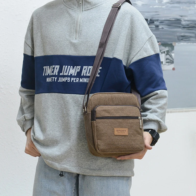 Bolso cruzado de lona de gran capacidad para hombre, bandolera de un solo hombro, versión coreana, a la moda