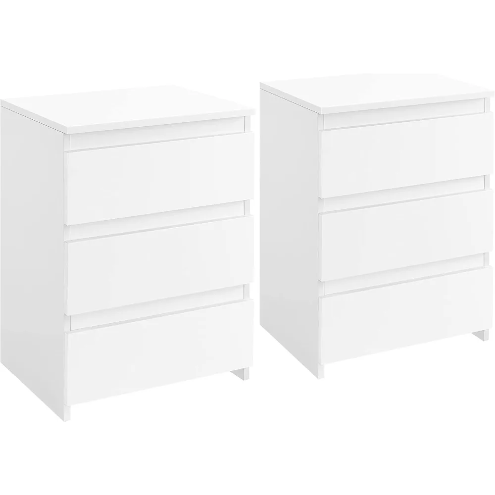 

2PCS 3-Drawer Nightstands, White Bedside Tables with Storage Space, Modern Bedside Cabinet Units with Sturdy Base