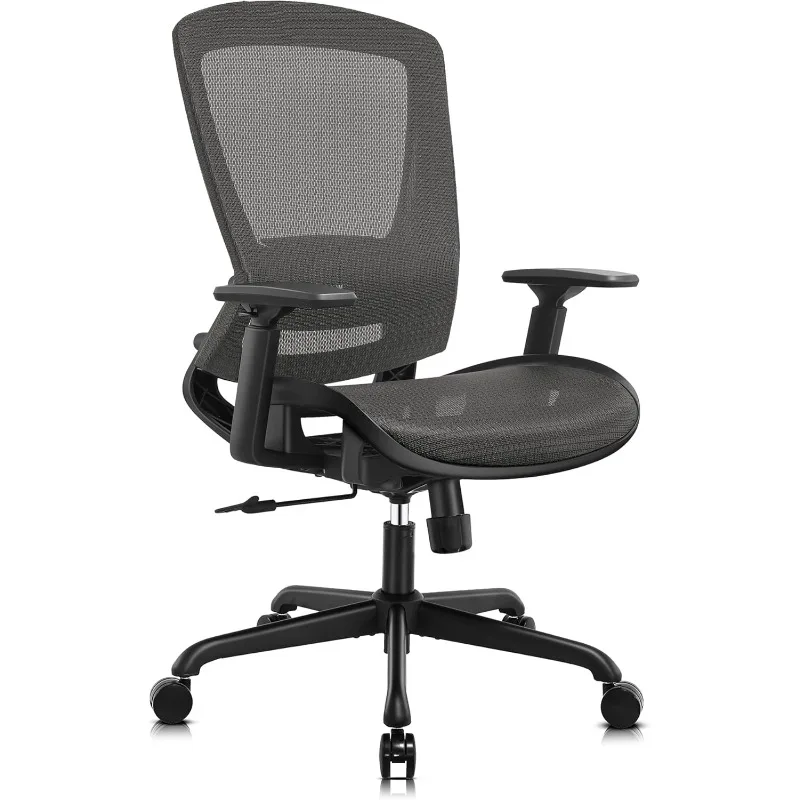 Silla ergonómica de escritorio para ordenador, asiento ancho y cómodo con soporte Lumbar y reposabrazos ajustables, función de inclinación, resistente