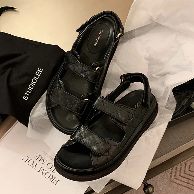 

Женские дышащие сандалии на плоской подошве Magic Tape Beach oes, весна 202, повседневные кожаные сандалии с низким вырезом, нескользящая резиновая подошва