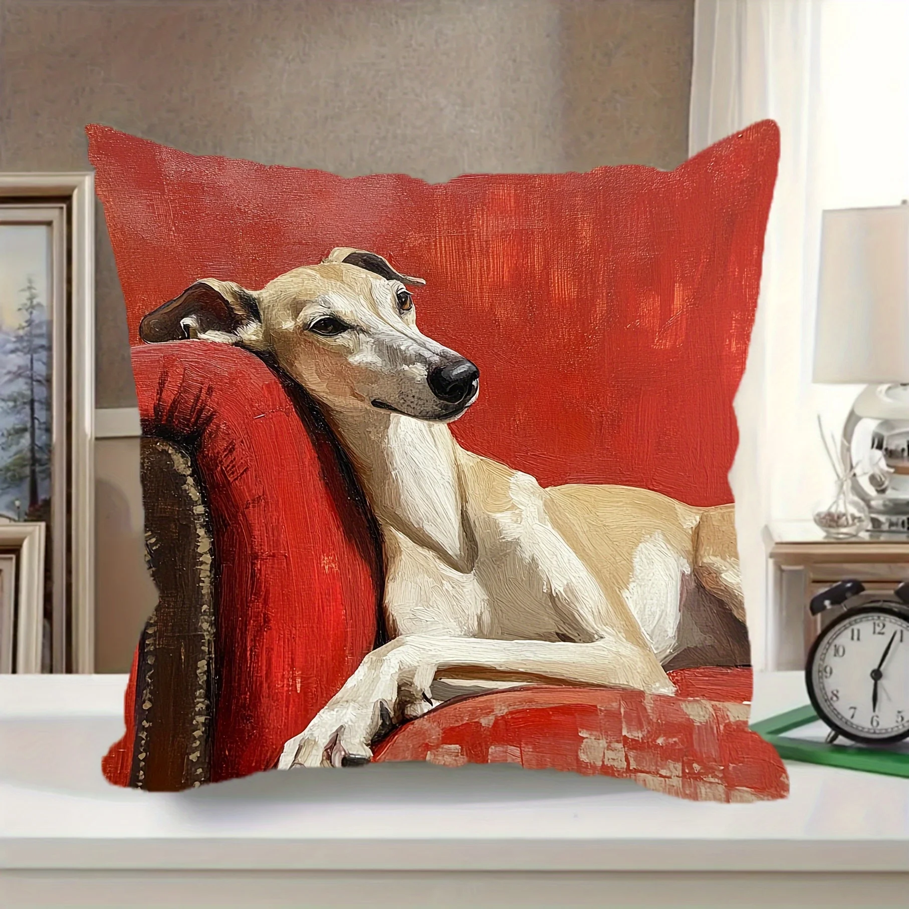 1pc Whippet Greyhound Dog Throw Pillow Cover, 2D Double-Sided Print Soft Polyester Cushion Case for Home Sofa Bedroom Car Decor