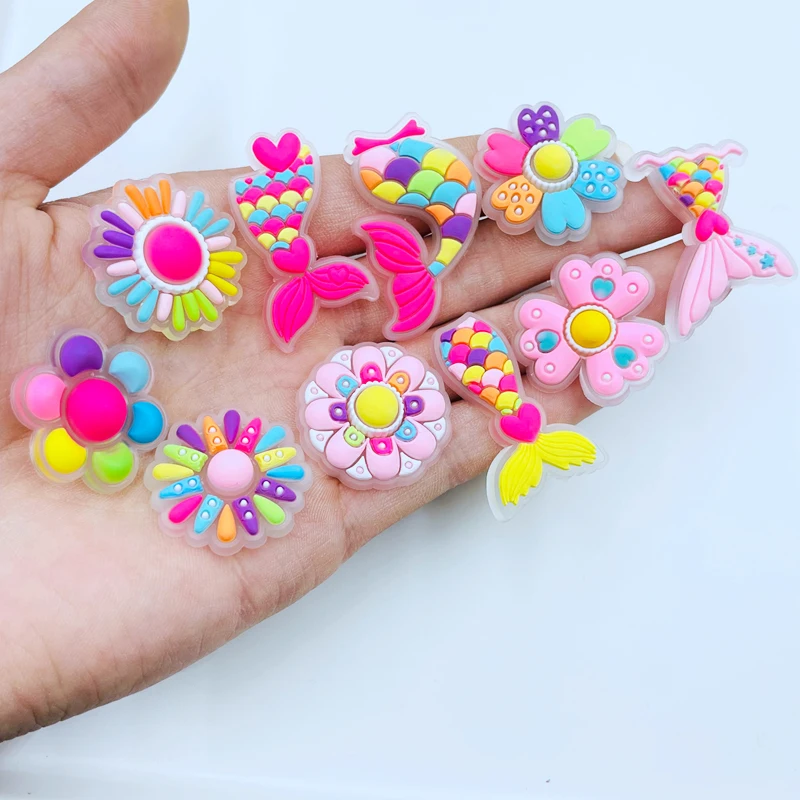 10 Pcs New Cute Colored Mermaid, Sunflower Flower Kawaii Flat Back Soft Rubber DIY Scrapbook Hair  Decor Accessories F35