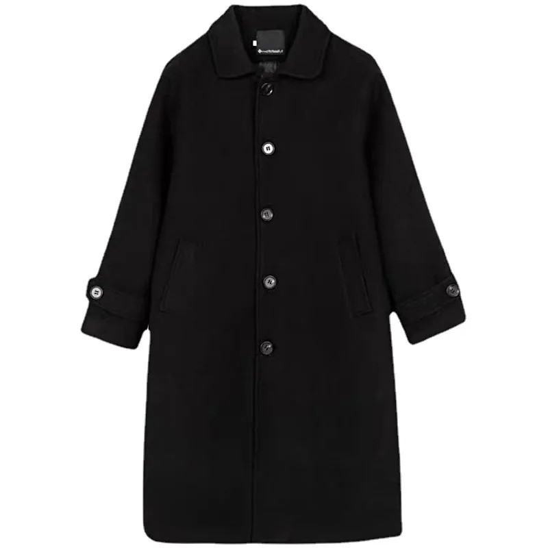 Giacca di lana Cappotto lungo Donna Autunno Inverno Cappotto di lana Office Lady Colletto rovesciato Tasche monopetto Capispalla