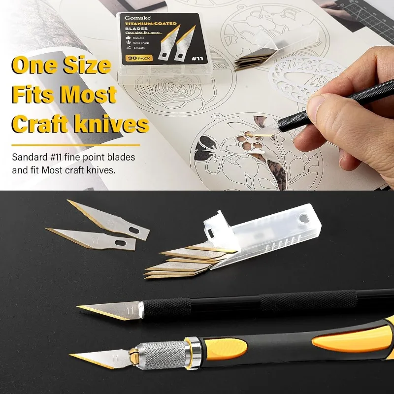 شفرات سكين جومكي اكسكتو # 11 شفرات بديلة مطلية بالتيتانيوم لسكين الهوايات الدقيقة، 30 عبوة #6