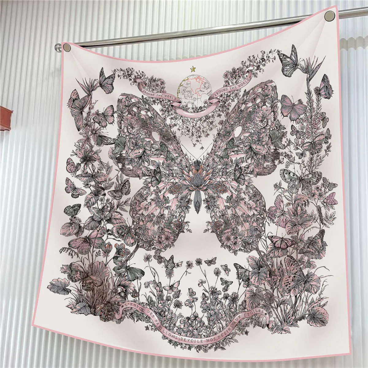 90Cm Korean Version Butterfly Flower Women Twill Silk Decoration Sun Protection Shawl Large Square Scarf Headscarf Scarf