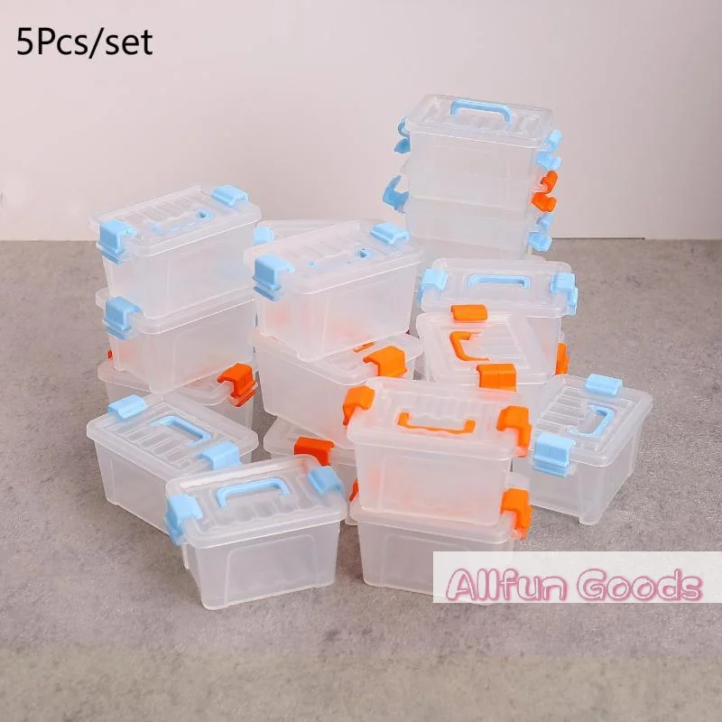 [TG835]5Pcs Dollhouse Mini Storage Box Clear Toolbox Model Dollhouse Home Home Decoration Dolls House Micro Scene Decor Props