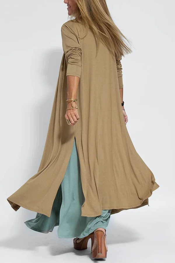 2024 Spring Summer Fashion New Solid Long Sleeve Cardigan Women Loose Casual Long Style Slit Coat Lady Elegant Chiffon Cardigan