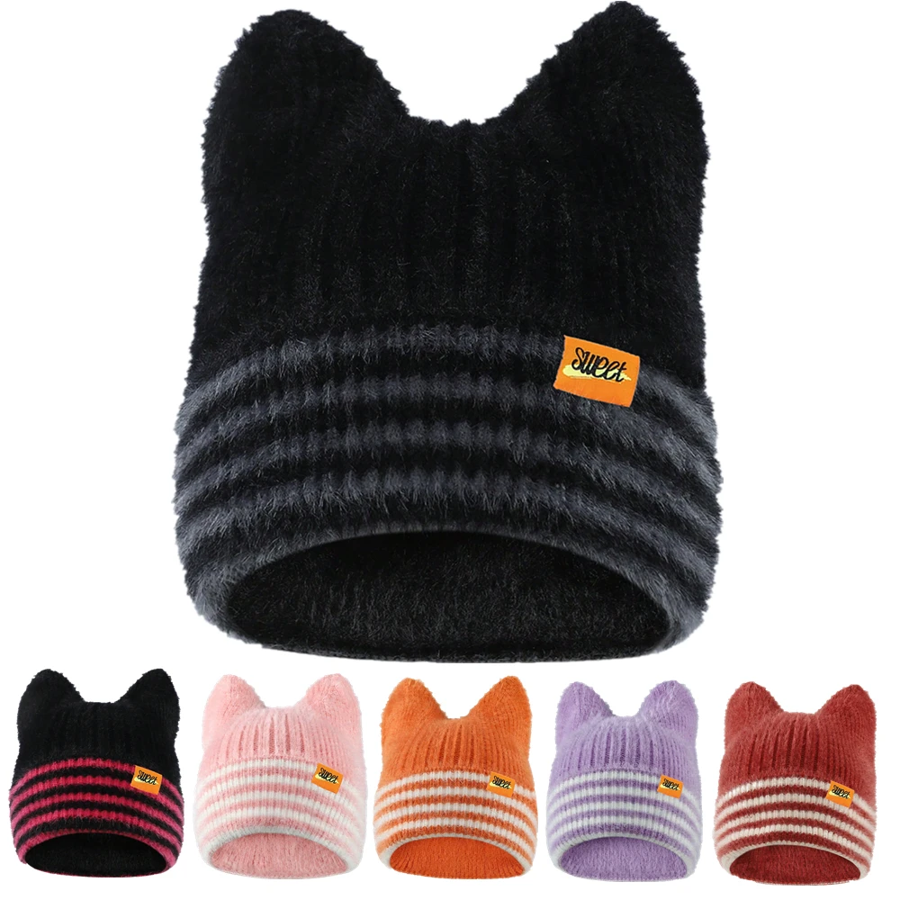 رائجة البيع جميل داندي قبعة القط الأذن قبعة صغيرة قبعات الشتاء الحلو للنساء الشارع Y2K كاندي الألوان المشارب القبعات الدافئة لفتاة