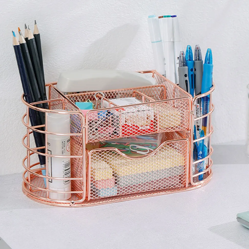 Imagem -03 - Metal Mesh Container Organizador Caixa de Armazenamento Grande Capacidade Desktop Pen Holder Clips Box Escola e Escritório Papelaria