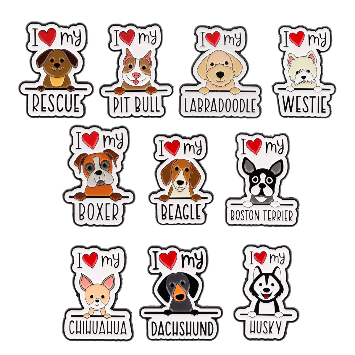 I love my Husky Enamel Pin Beagle Lapel Pins for Backpacks Clothes Animal Badges Pet Boxer Brooch Jewelry Gifts for Friends