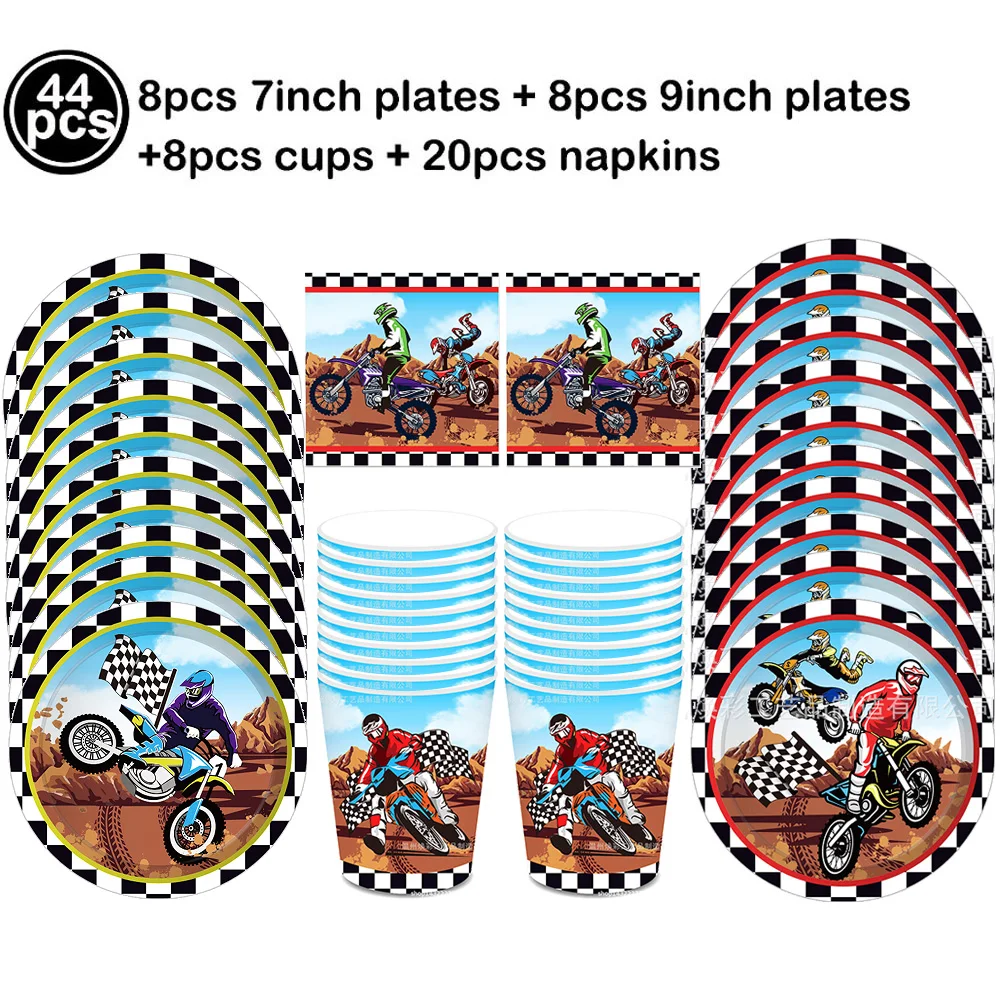 Motorrad Dirt Biker Geburtstag Party Geschirr Pappteller Tasse Servietten Motocross Thema Jungen Favor Geburtstag Dekoration Lieferungen – Detail 2