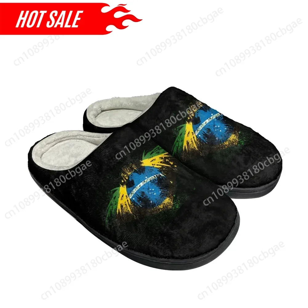 Quente legal brasil bandeira moda algodão chinelos personalizados das mulheres dos homens sandálias de pelúcia casual manter sapatos quentes chinelo térmico confortável