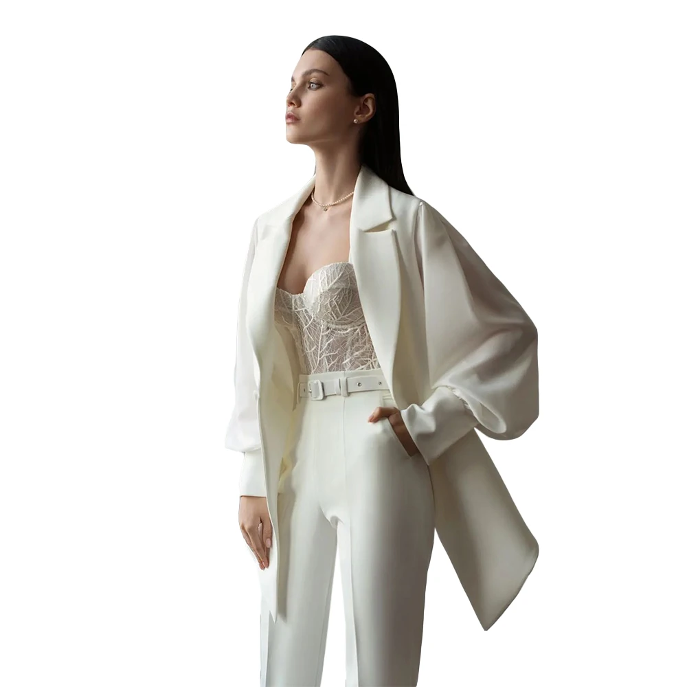 Customized Celebrity Wedding Women's Blazer Sets Ivory Pants Suits Elegant New Fashion Office Ladies 2 Pcs