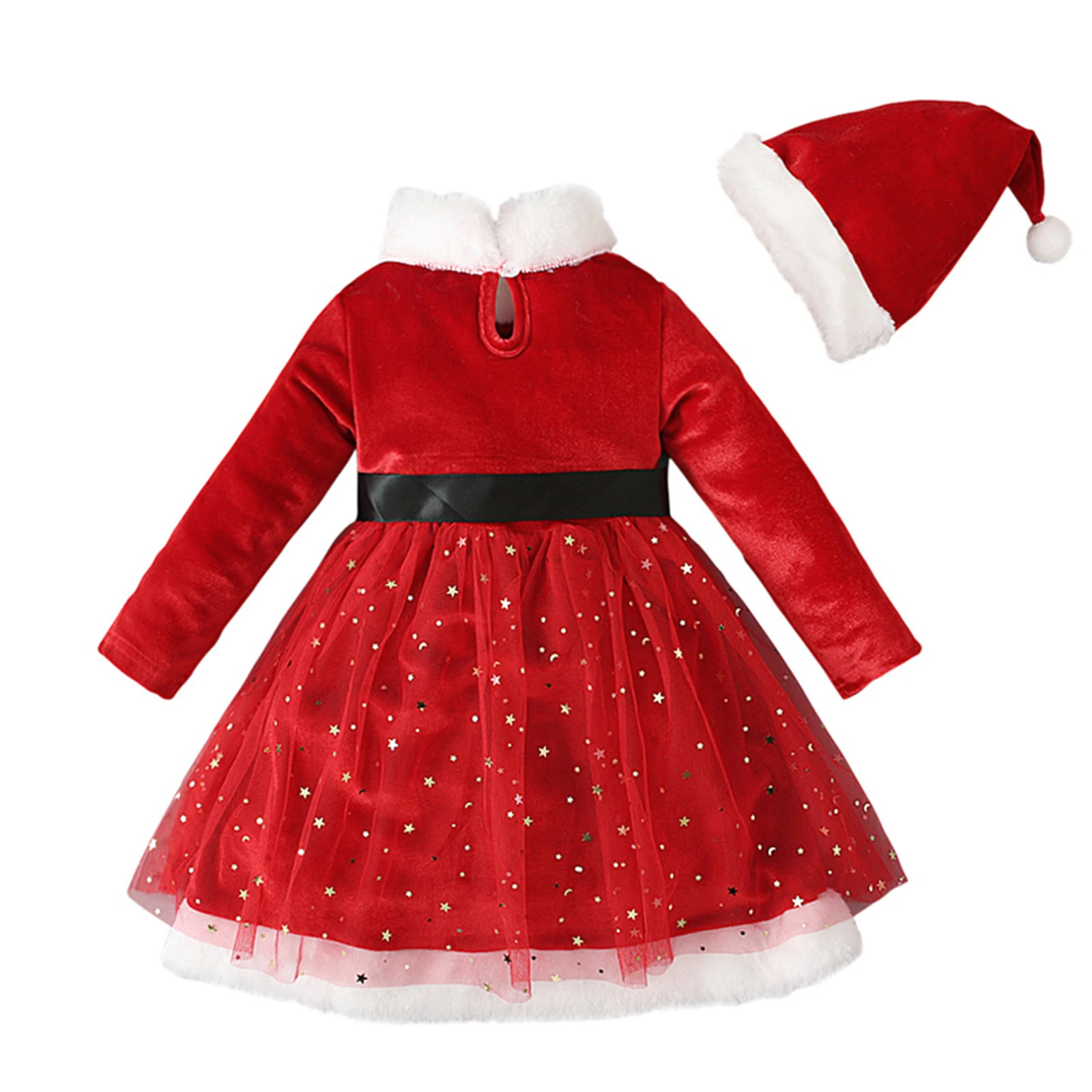 Vestido de Navidad para niñas, tutú de malla con lentejuelas brillantes, vestido de princesa con cinturón, sombrero, fiesta de año nuevo, disfraz de Santa Claus