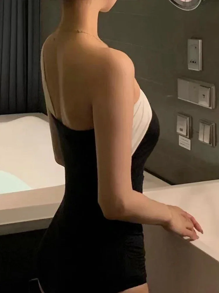 UETEEY, traje de baño de una pieza con textura de estilo coreano para mujer, traje de baño Sexy de media manga para resort recreativo, traje de baño de una pieza