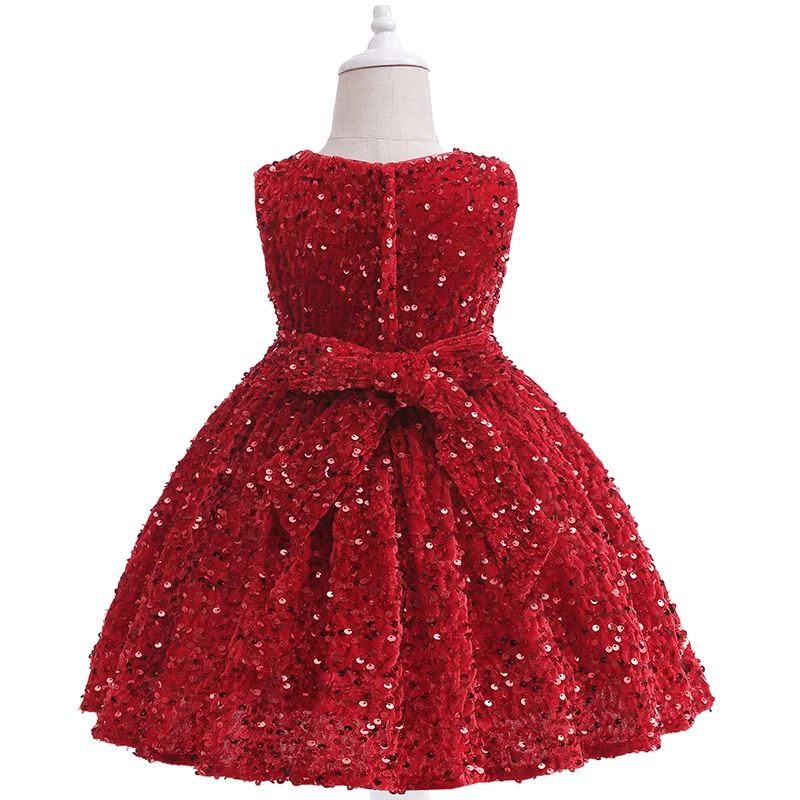 New Christmas Girls Party Dress Sleeveless Sequin Fluffy Princess Dress Korean Velvet Halloween Dress