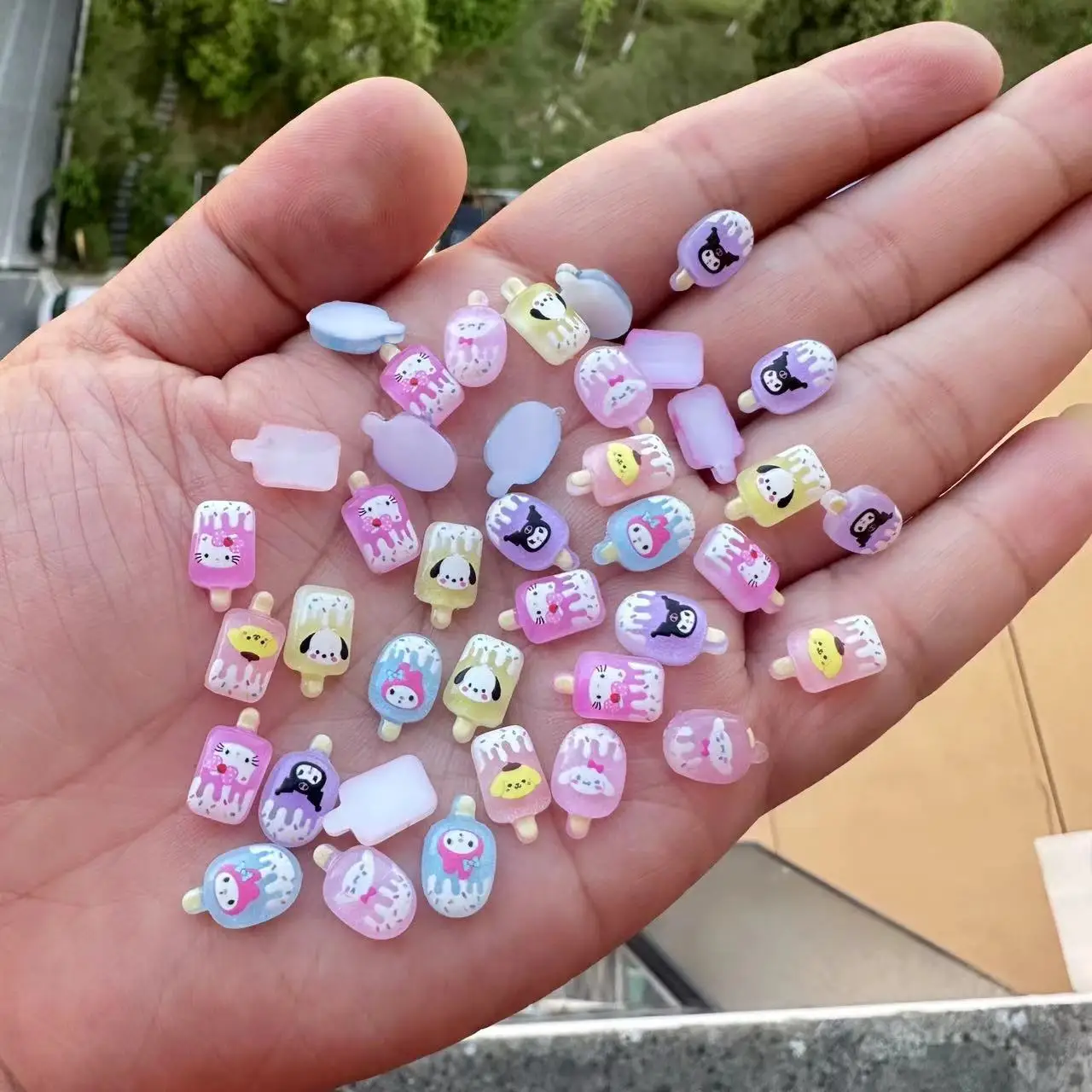 50Pcs Bulk Kawaii Mixed Charms For Nails,Cartoon Sanrioed Hello Kitty Kuromi Nail Rhinestone Gems For DIY Nail Art Crafts Decor