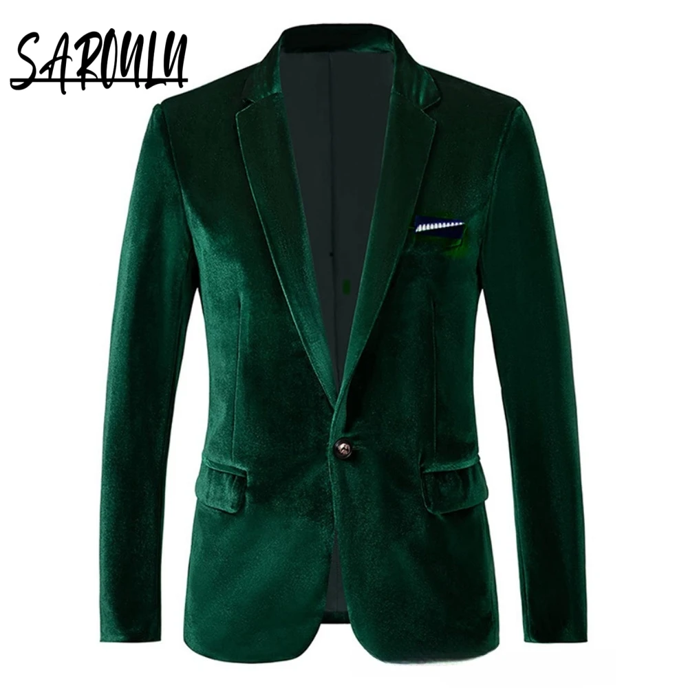

Notched Lapel Men's Jacket Autumn Winter Velvet High-end Tuxedo Customized One Piece Single Breasted Elegant Suit Groom Wear