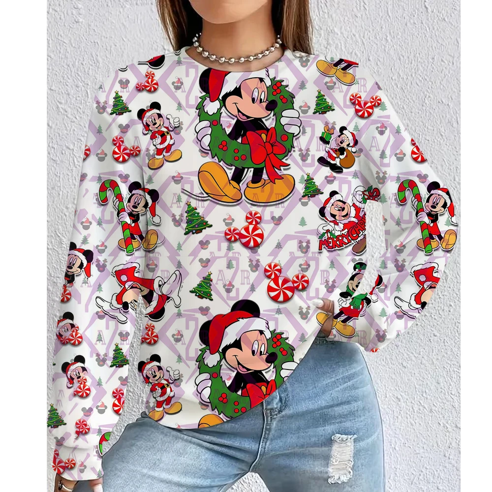 Felpa con cappuccio da donna di Natale Disney Topolino Felpa con cappuccio casual americana Felpa con cappuccio da donna autunno Hip Hop Abbigliamento casual