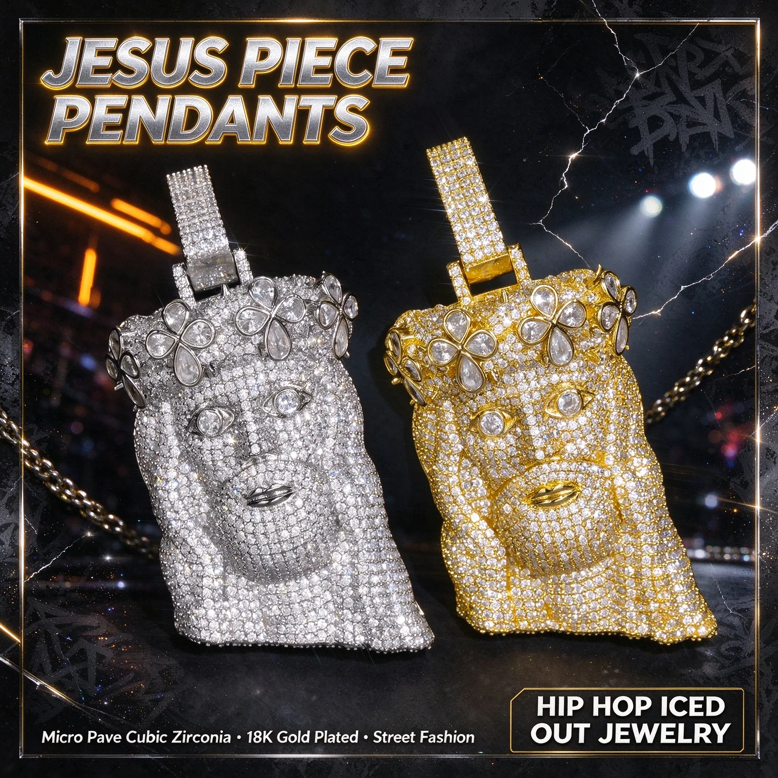 3D Jesus Christ Face Pendant With Crown Of Thorns Iced Out Full CZ Hip Hop Jewelry Party Gift Religious Charm For Men Rapper