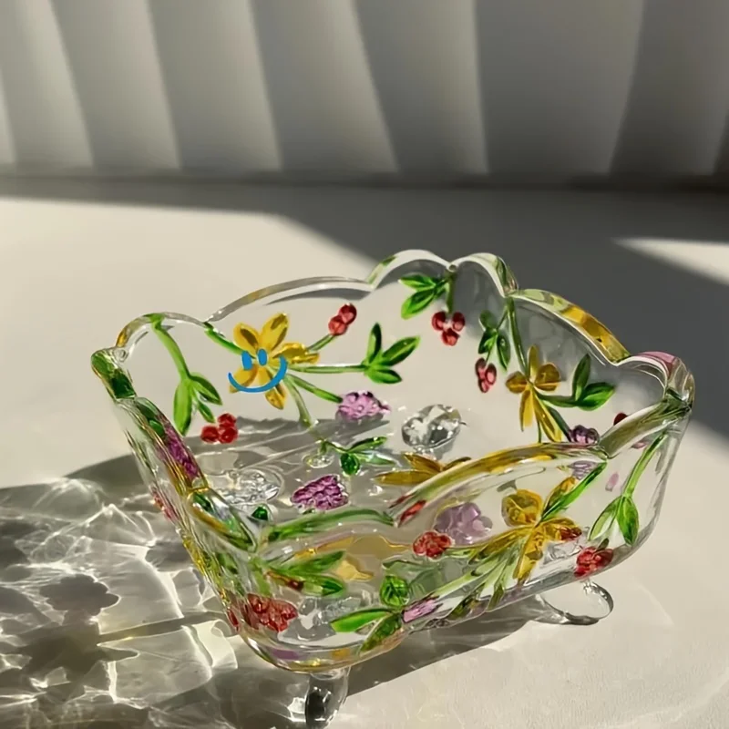 Vintage Glass Salad Bowl with Floral Design - Perfect for Home Decor and Smoking Accessories