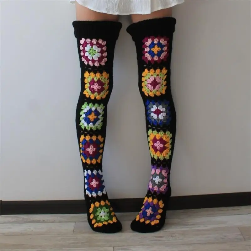 Y3NE – chaussettes hautes en Crochet Vintage pour femmes, bas bottes chauds d'hiver, jambières longues au-dessus du