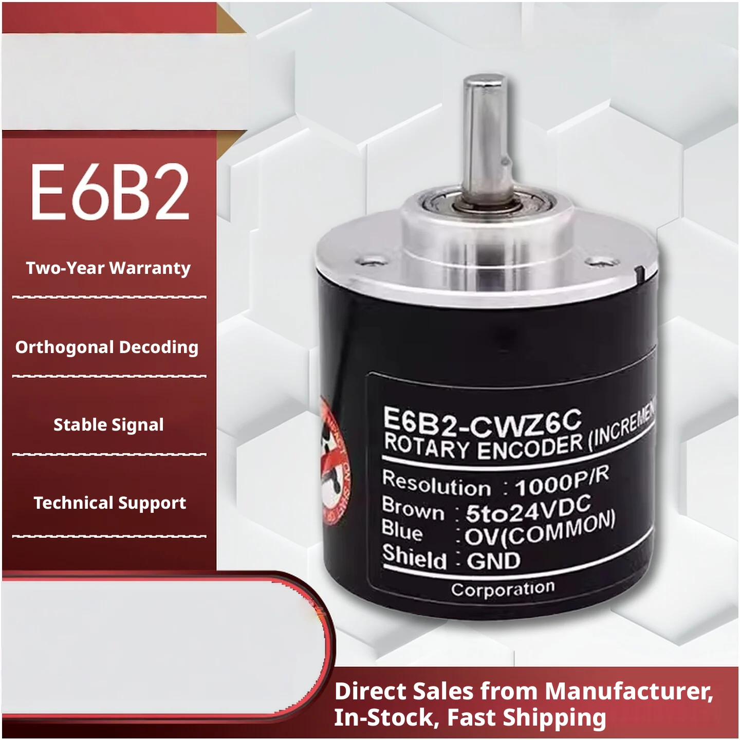 Industrial Rotary Encoder: 1000 P/R, Incremental, 5-24V DC, IP50, Sealed Bearing, ABS, for CNC/Robot/Automation