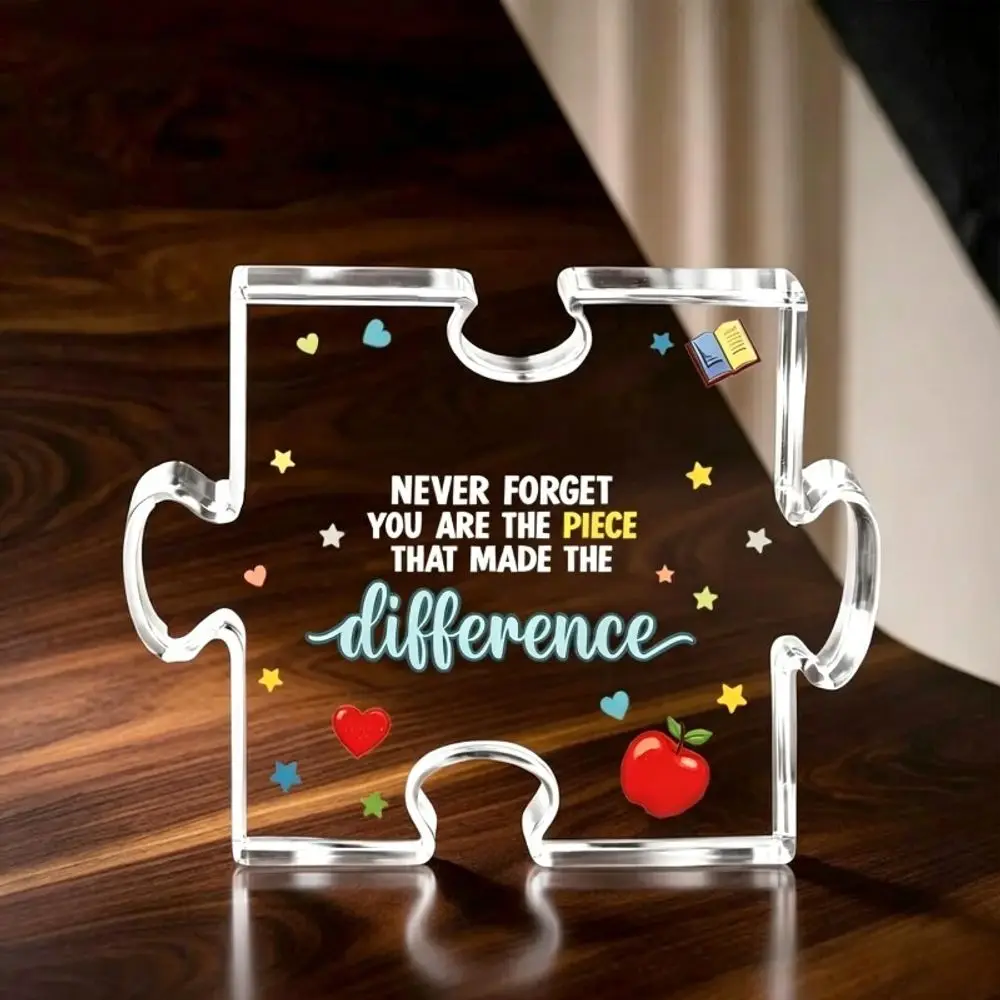 Puzzle Acrylic Plaque Teacher Appreciation Gift, Inspirational Desk Decor, End of Year Thank You Present for Teachers