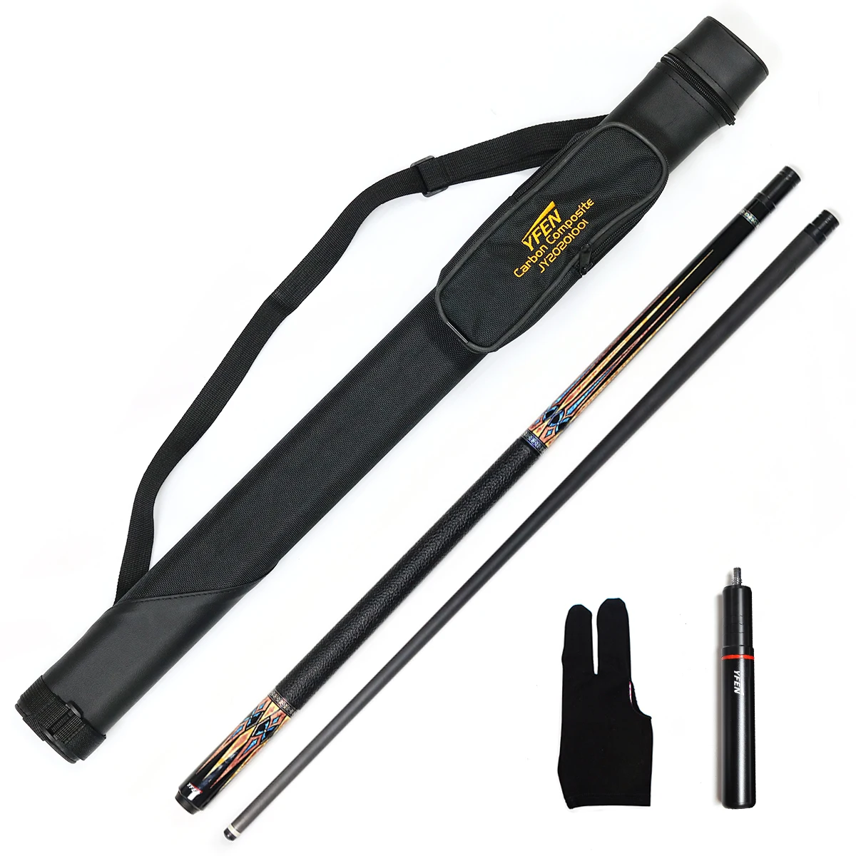 High-end YFen Billiard Pool Cue Set Carbon Fiber Shaft Pool Cue with Real Leather Cue Bag, Extension and Glove