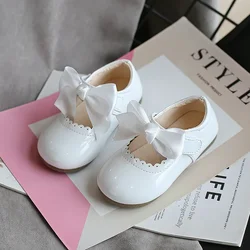 Chaussures de princesse pour petites filles, en cuir verni, avec nœud mignon, couleur unie, pour la danse, les premiers pas, printemps-automne