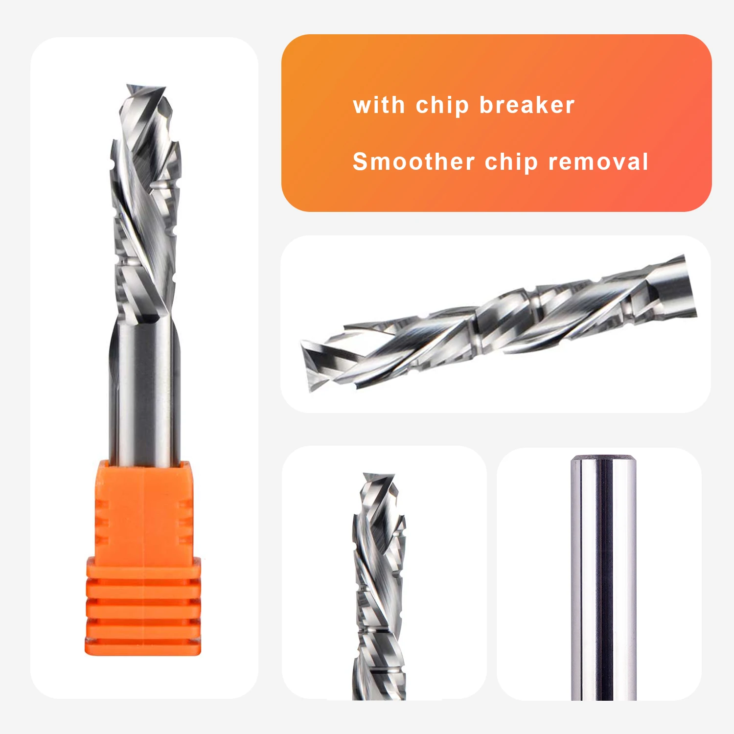 DREANIQUE 1pc Compression Milling Cutter with Chip Breaker Carbide Bit 4mm 6mm 8mm Two Flutes Wood Engraving End Mill
