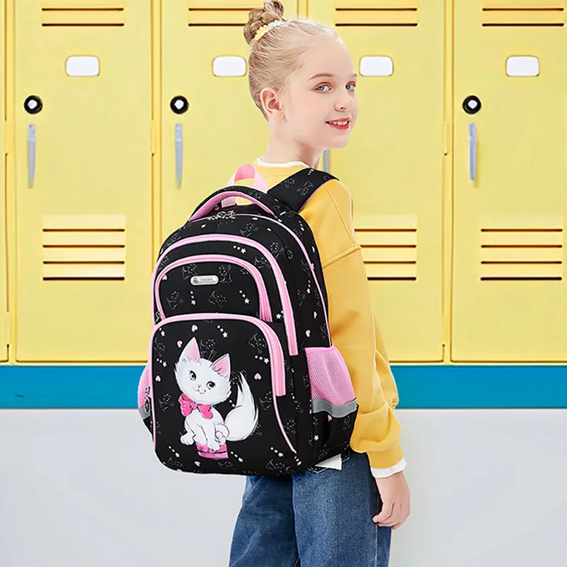 AOK High Quality Primary School Bags For Girls Black Cat Cartoon Bag Children Mochilas Kids Backpacks