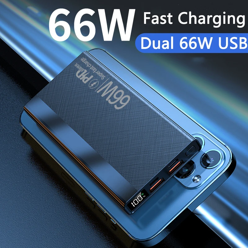 

Power Bank 30000mAh with 20W PD 66W Fast Charging Powerbank Portable External Battery Charger For iPhone Huawei Xiaomi Samsung