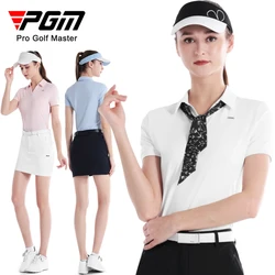 PGM Quick Drying Golf Sports T-shirt Lady High Elastic Short-sleeved Top Summer Breathable V-neck Polo Shirt YF669