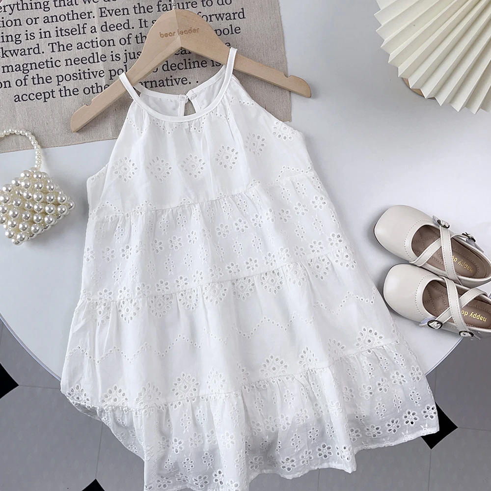 Summer Girls Fashion Creative Clothes Sleeveless Loose A-Line Sling Dress 1 Pc 3-7 Years Kids Casual Solid Color Simple Wear