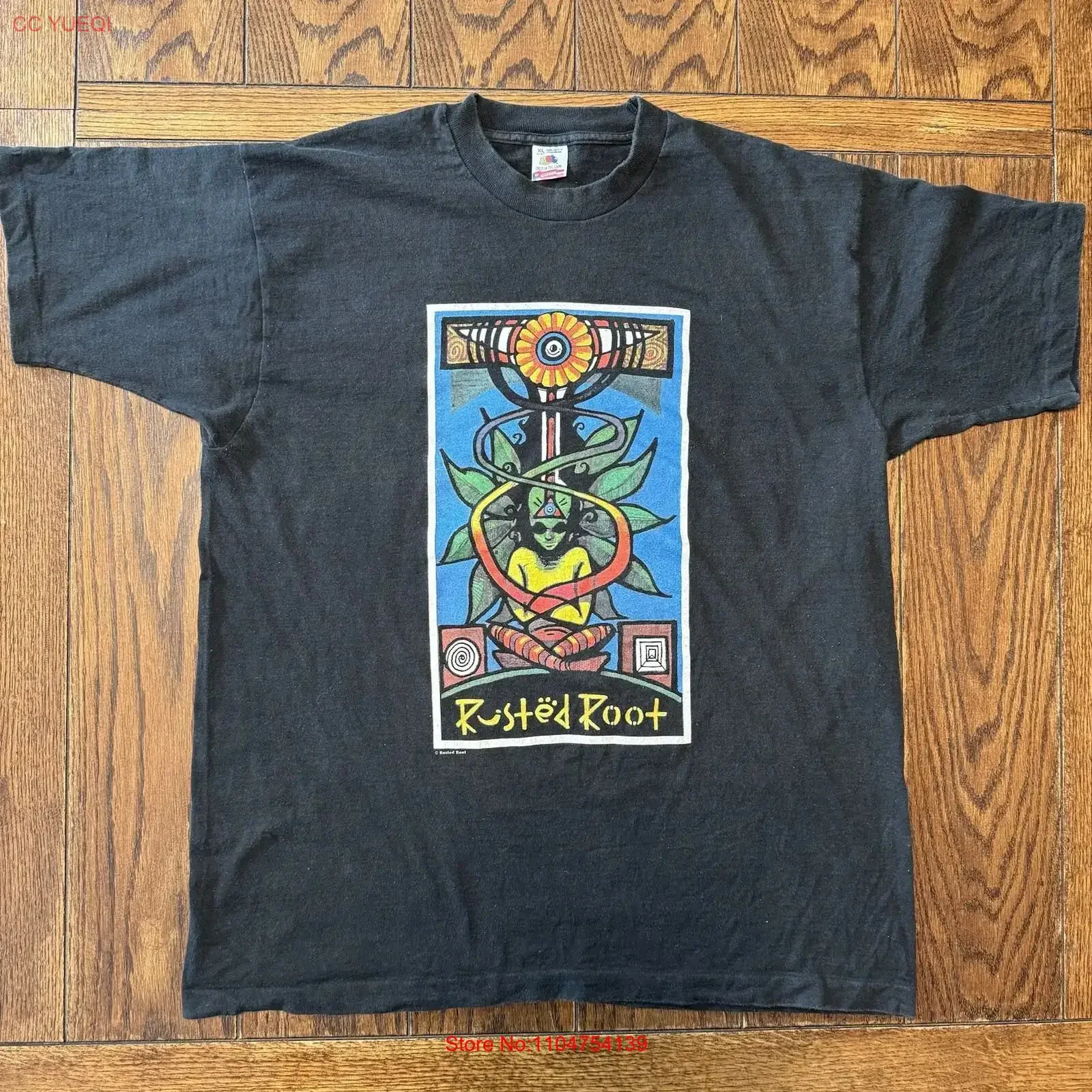 Vintage Rusted Root XL T Shirt 1995 Star Lake Send Me On My Way Logo Black vintage Washed streetwear homme Comfortable