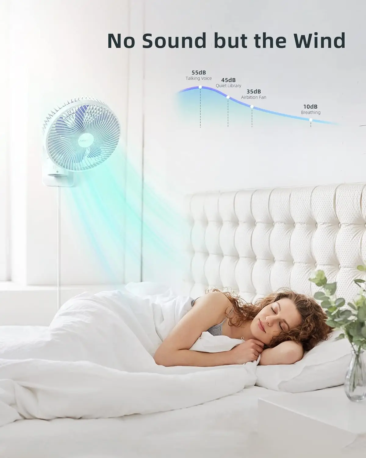 Ventilador de montaje en pared pequeño de 8 "con Control remoto, oscilante de 90 °, 4 velocidades, temporizador, inclinación ajustable de 120 ° incluida, alta velocidad, 70 pulgadas Co