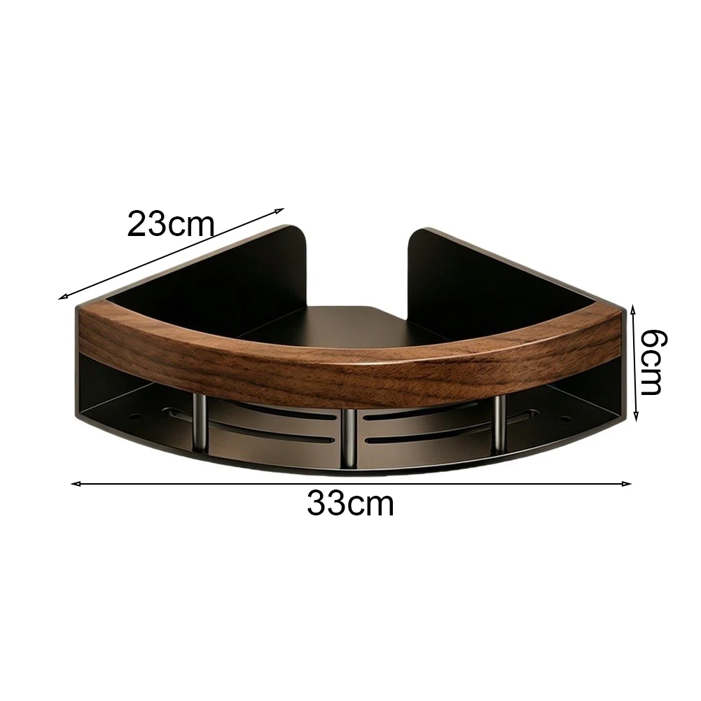 Modern Corner Storage Solution for Bathroom with Black Walnut Wood Shelf and Stainless Steel Frame 33x23.6x8cm