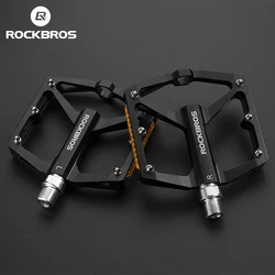 ROCKBROS 알루미늄 합금 미끄럼 방지 자전거 페달, MTB 로드 플랫 플랫폼 페달, 반사 베어링 사이클링 페달, 자전거 액세서리